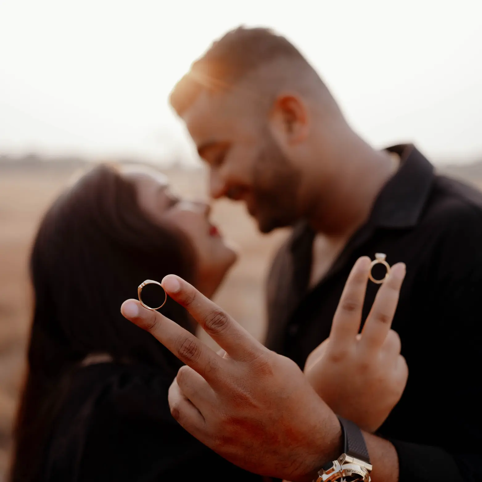 Editorial-style bridal portrait in a heritage temple, featuring dramatic backlighting and soft focus for a cinematic look.